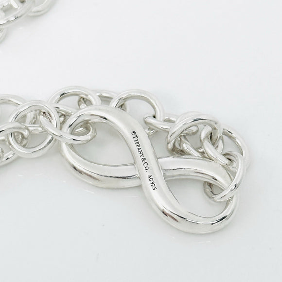 18" Tiffany & Co Infinity Pendant Necklace Large Heavy Rounds Links in Silver