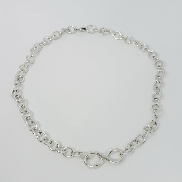 18" Tiffany & Co Infinity Pendant Necklace Large Heavy Rounds Links in Silver