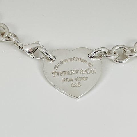 18" Return to Tiffany & Co Heart Tag Choker Necklace Center Heart Large Links