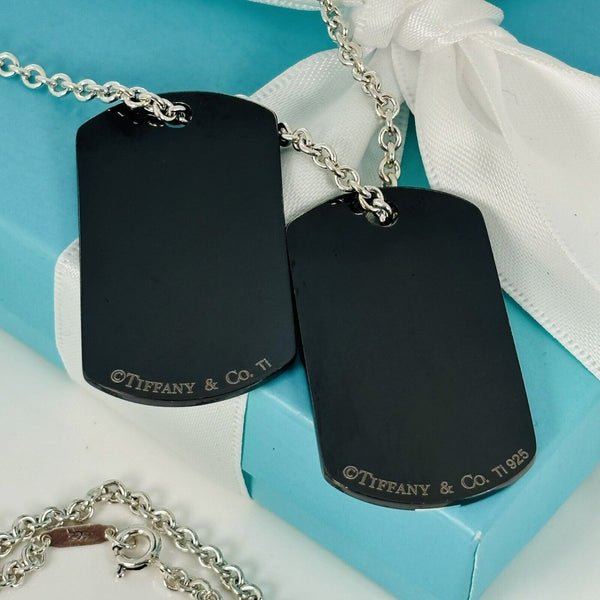 20.5" Tiffany Dog Tag Chain and 2 Pendants in Titanium and Silver Mens Unisex. - 4