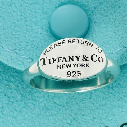 Size 8 Please Return to Tiffany & Co Oval Signet Ring in Sterling Silver - 0