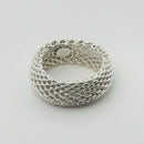 Size 8 Tiffany & Co Mens Unisex Silver Somerset Mesh Weave Flexible Dome Ring-1