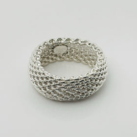 Size 8 Tiffany & Co Mens Unisex Silver Somerset Mesh Weave Flexible Dome Ring