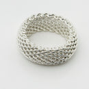 Size 8 Tiffany & Co Mens Unisex Silver Somerset Mesh Weave Flexible Dome Ring-2