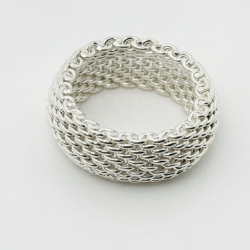 Size 8 Tiffany & Co Mens Unisex Silver Somerset Mesh Weave Flexible Dome Ring - 0