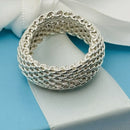 Size 8 Tiffany & Co Mens Unisex Silver Somerset Mesh Weave Flexible Dome Ring-3