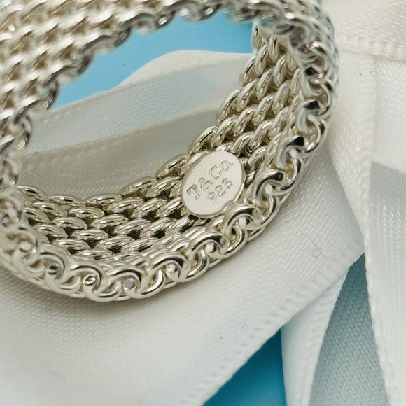 Size 8 Tiffany & Co Mens Unisex Silver Somerset Mesh Weave Flexible Dome Ring