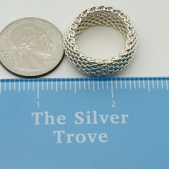 Size 8 Tiffany & Co Mens Unisex Silver Somerset Mesh Weave Flexible Dome Ring