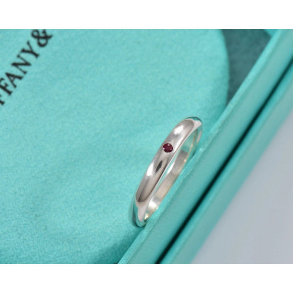 Size 8.5 Tiffany & Co Red Ruby Stacking Ring by Elsa Peretti in Sterling Silver