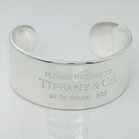 Size 6.25" Please Return to Tiffany & Co Wide Cuff Bracelet in Sterling Silver