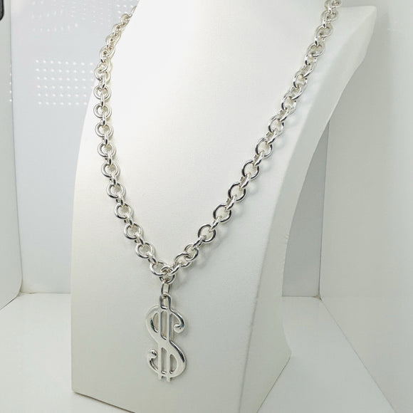 RARE Tiffany & Co Dollar Sign Money Pendant Chain Necklace in Sterling Silver