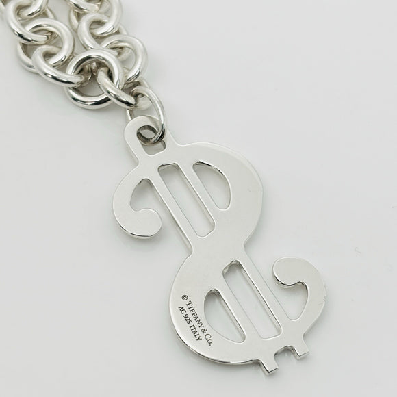 RARE Tiffany & Co Dollar Sign Money Pendant Chain Necklace in Sterling Silver