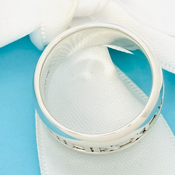 Size 8 Tiffany Wide Atlas Roman Numerals Mens Unisex Ring in Sterling Silver