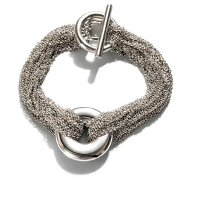 Tiffany Multi Strand Mesh Chain Round Circle Toggle Bracelet in Sterling Silver