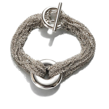 Tiffany Multi Strand Mesh Chain Round Circle Toggle Bracelet in Sterling Silver