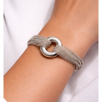 Tiffany Multi Strand Mesh Chain Round Circle Toggle Bracelet in Sterling Silver - 0