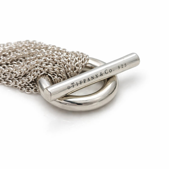 Tiffany Multi Strand Mesh Chain Round Circle Toggle Bracelet in Sterling Silver