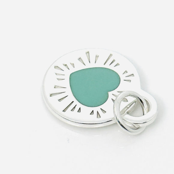 Return to Tiffany& Co. Round Heart Charm or Pendant in Blue enamel and Silver