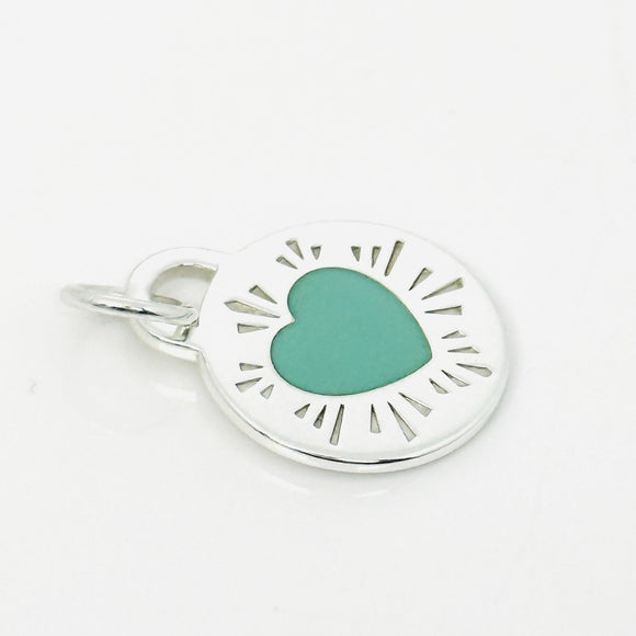 Return to Tiffany& Co. Round Heart Charm or Pendant in Blue enamel and Silver