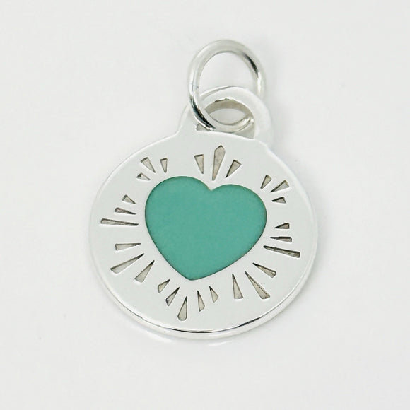 Return to Tiffany& Co. Round Heart Charm or Pendant in Blue enamel and Silver