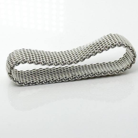 7.5" Medium Tiffany & Co Silver Somerset Mesh Weave Flexible Bangle Bracelet
