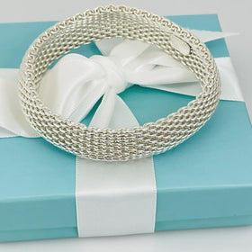 7" Tiffany & Co Somerset Flexible Mesh Weave Bangle Bracelet in Sterling Silver - 0