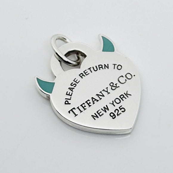 Please Return to Tiffany & Co Devil Horns Charm or Pendant in Blue Enamel and Silver
