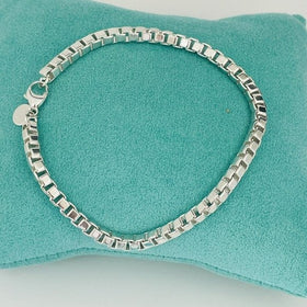 7.5" Tiffany and Co Silver Venetian Box Link Bracelet Mens Unisex