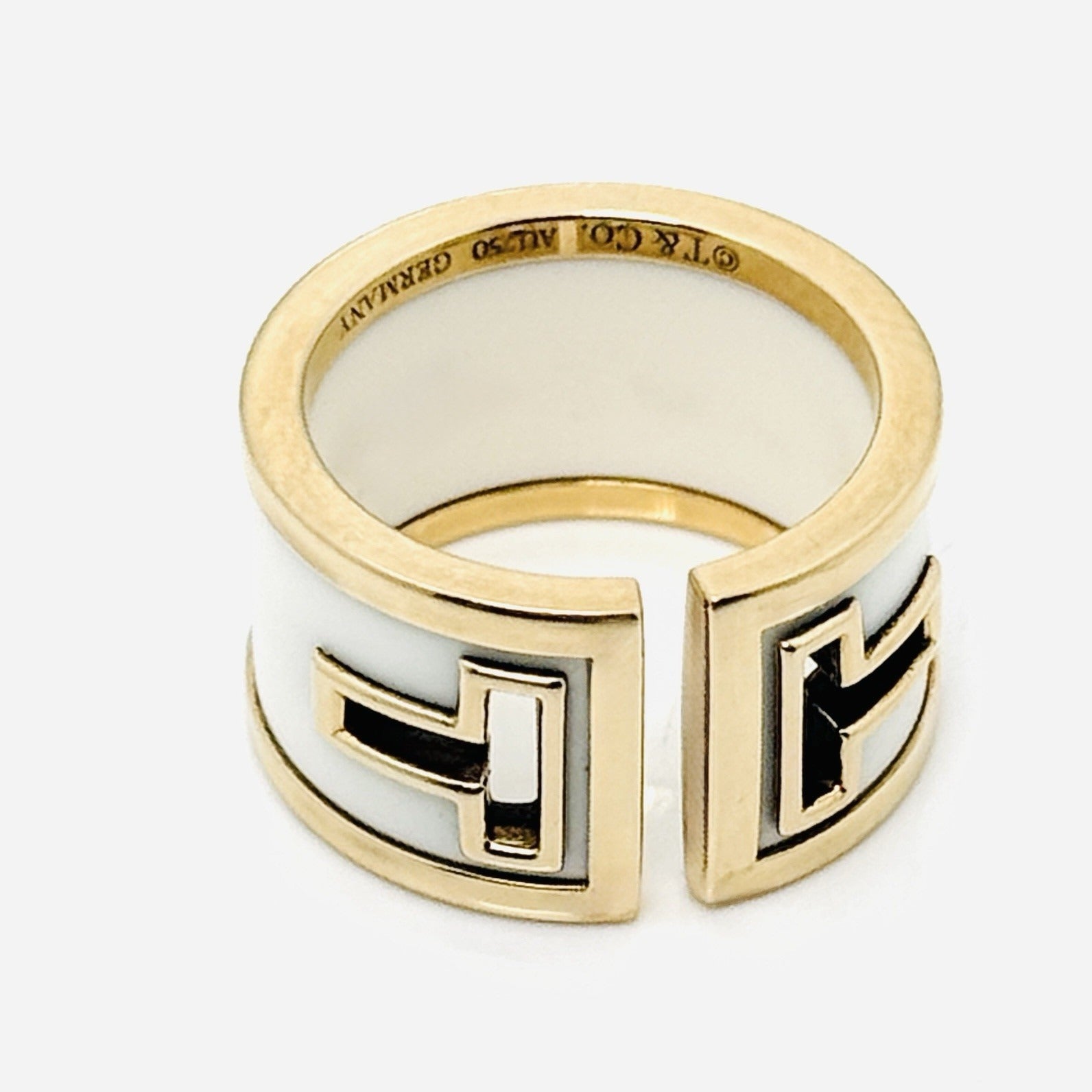 Size 4 Tiffany & Co T Square Cutout Ring in White Ceramic and Yellow Gold