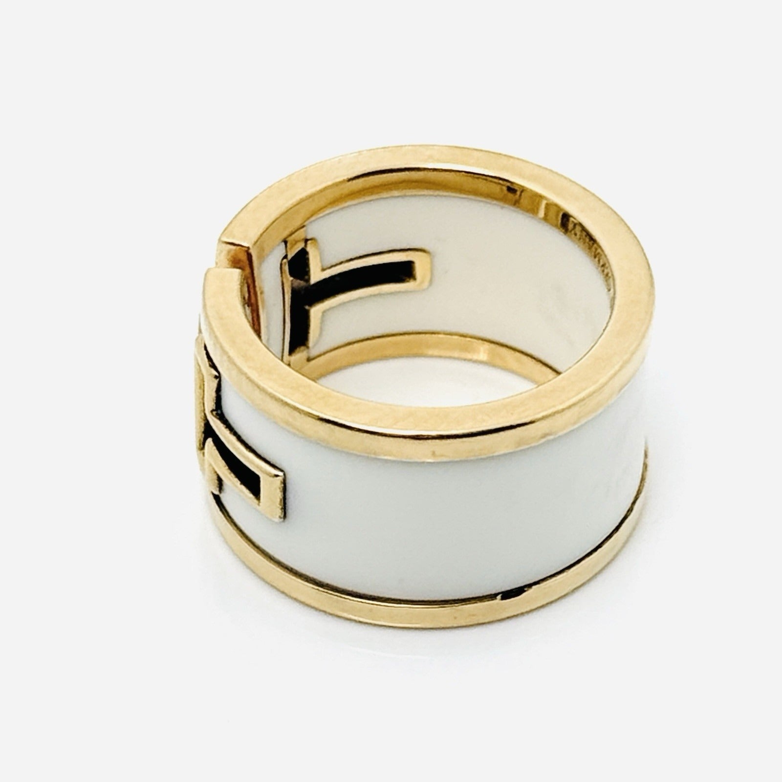 Size 4 Tiffany & Co T Square Cutout Ring in White Ceramic and Yellow Gold