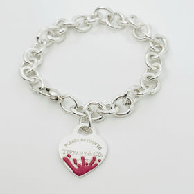 Large Please Return to Tiffany Pink Color Splash Enamel Heart Tag Bracelet