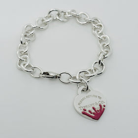 Large Please Return to Tiffany Pink Color Splash Enamel Heart Tag Bracelet - 0