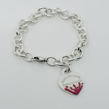 Large Please Return to Tiffany Pink Color Splash Enamel Heart Tag Bracelet - 0
