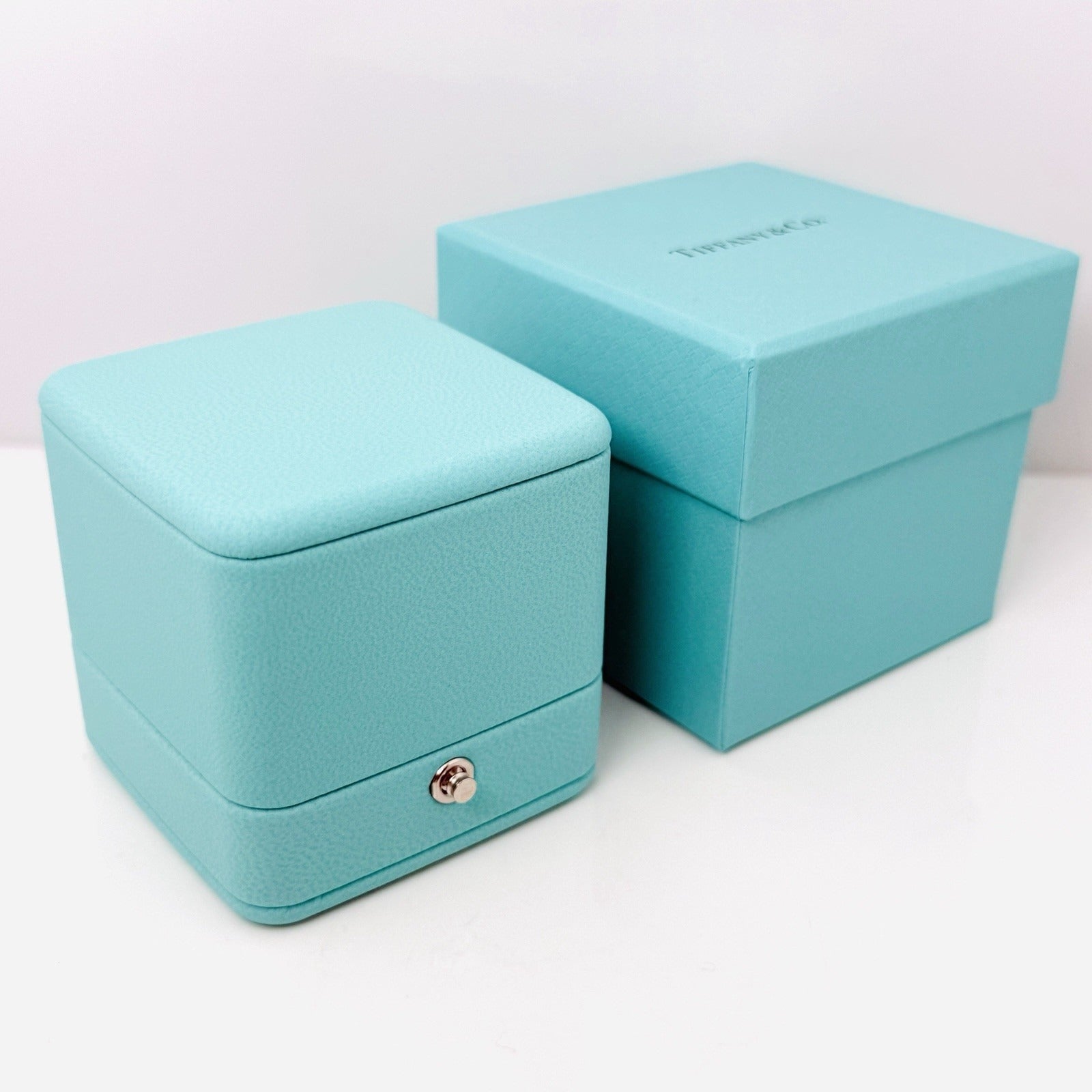 Tiffany & Co Blue Leather Empty Double 2 Ring Box and Blue Gift Box