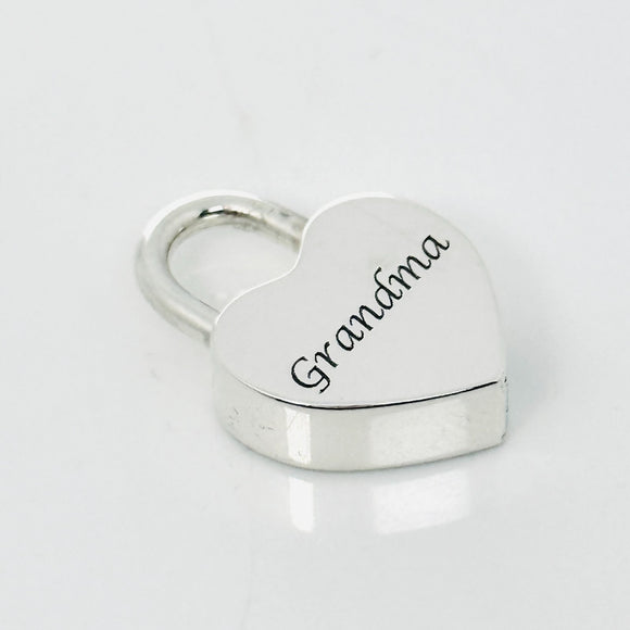 Tiffany & Co. Grandma Grandmother Heart Padlock Charm Pendant in 925 Silver