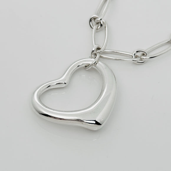 16" Tiffany Elsa Peretti Open Heart Pendant Necklace Oval Link - Sterling Silver