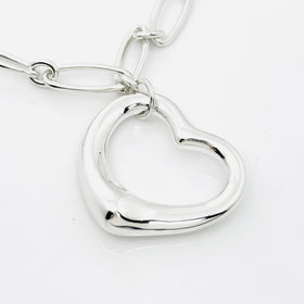 16" Tiffany Elsa Peretti Open Heart Pendant Necklace Oval Link - Sterling Silver