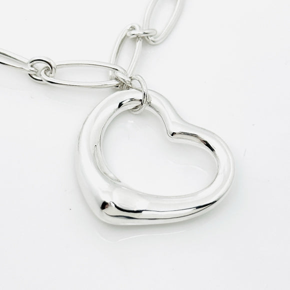 16" Tiffany Elsa Peretti Open Heart Pendant Necklace Oval Link - Sterling Silver