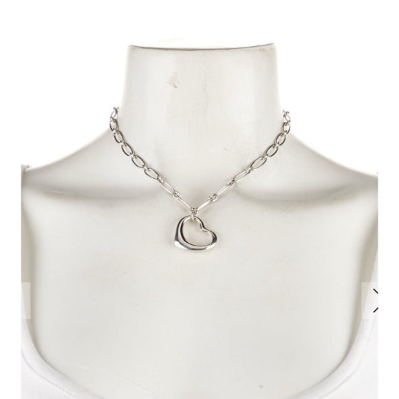 16" Tiffany Elsa Peretti Open Heart Pendant Necklace Oval Link - Sterling Silver