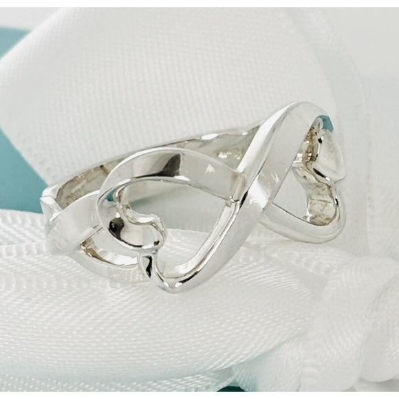 Size 8 Tiffany & Co Double Loving Hearts Ring in Silver by Paloma Picasso