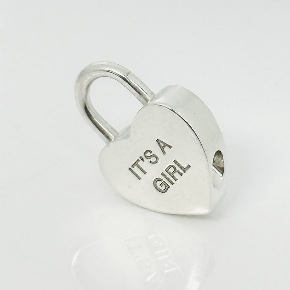 Tiffany & Co. It's A Girl Baby Heart Charm Padlock Lock or Pendant in Silver