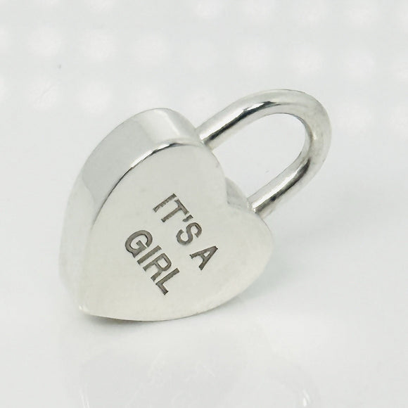 Tiffany & Co. It's A Girl Baby Heart Charm Padlock Lock or Pendant in Silver