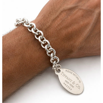 9.5" Extra Large Please Return to Tiffany New York Oval Tag Charm Bracelet Mens