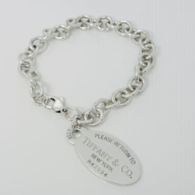 9.5" Extra Large Please Return to Tiffany New York Oval Tag Charm Bracelet Mens - 0