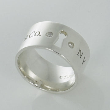 Size 4.5 Tiffany NY New York Keyhole Diamond Wide Band Ring in Sterling Silver