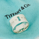 Size 4.5 Tiffany NY New York Keyhole Diamond Wide Band Ring in Sterling Silver-2