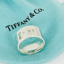 Size 4.5 Tiffany NY New York Keyhole Diamond Wide Band Ring in Sterling Silver-4