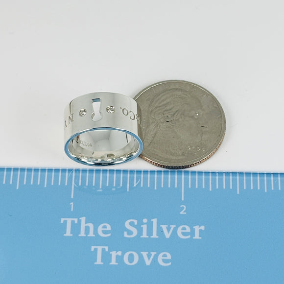 Size 4.5 Tiffany NY New York Keyhole Diamond Wide Band Ring in Sterling Silver