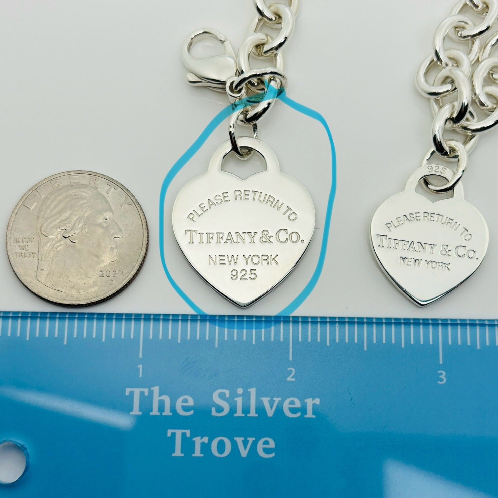 8.5" Please Return to Tiffany Large Heart Tag Charm Bracelet Plus Size