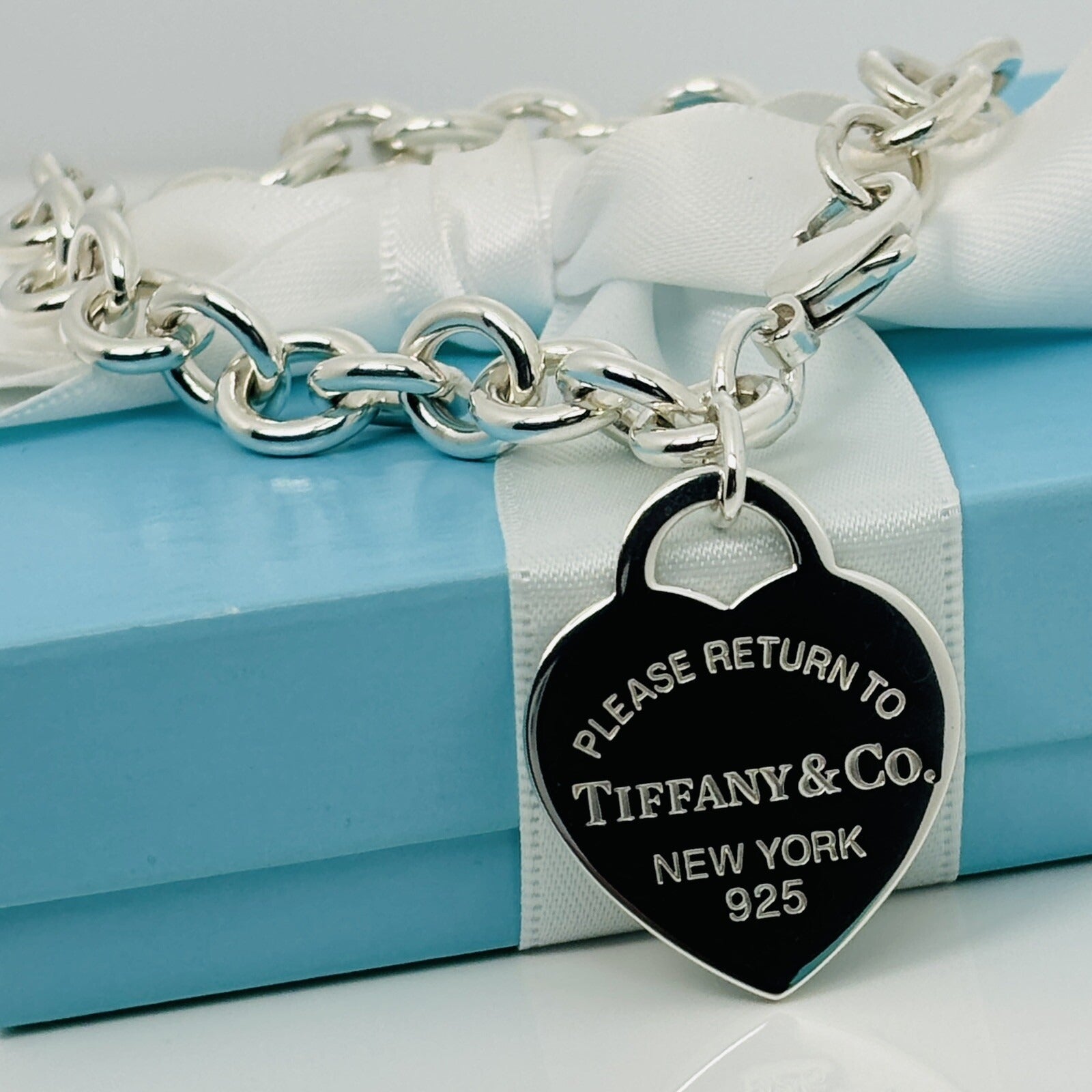 8.5" Please Return to Tiffany Large Heart Tag Charm Bracelet Plus Size - 0
